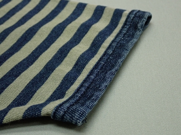  free shipping Eternal indigo border pattern cut and sewn *2/M*. middle Kurashiki atelier / T-shirt /23*7*2-25