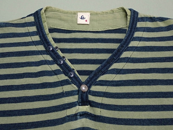  free shipping Eternal indigo border pattern cut and sewn *2/M*. middle Kurashiki atelier / T-shirt /23*7*2-25