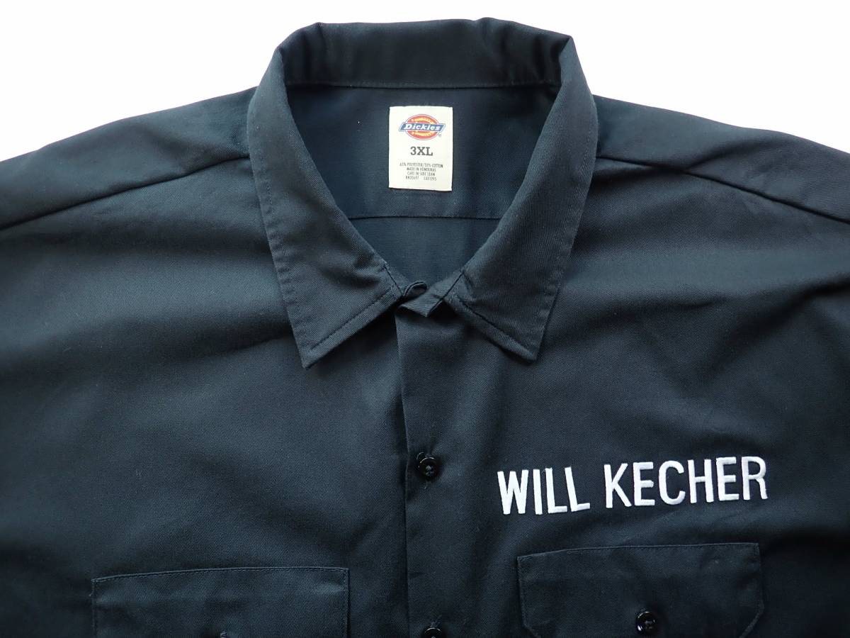 4786/Dickies半袖ワークシャツ 3XLビックサイズ KING●洗濯プレス済●ネコポス可●刺繍プリントWILL KECHER SKUNK PATROLディッキーズ古着の画像5