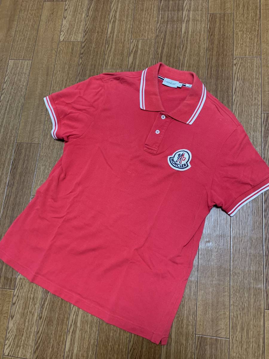 MONCLER モンクレール ポロシャツ Tシャツ 半袖シャツ 赤 レッド Lサイズ ビックワッペン_画像2