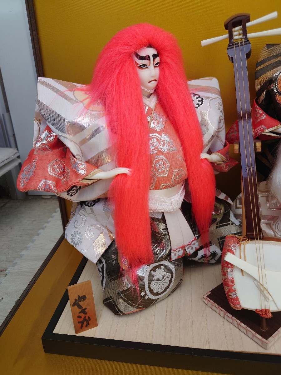 歌舞伎 連獅子 康徳作 やさか 日本 人形 コレクション 和風 飾り 置物 インテリア ガラスケース_画像2