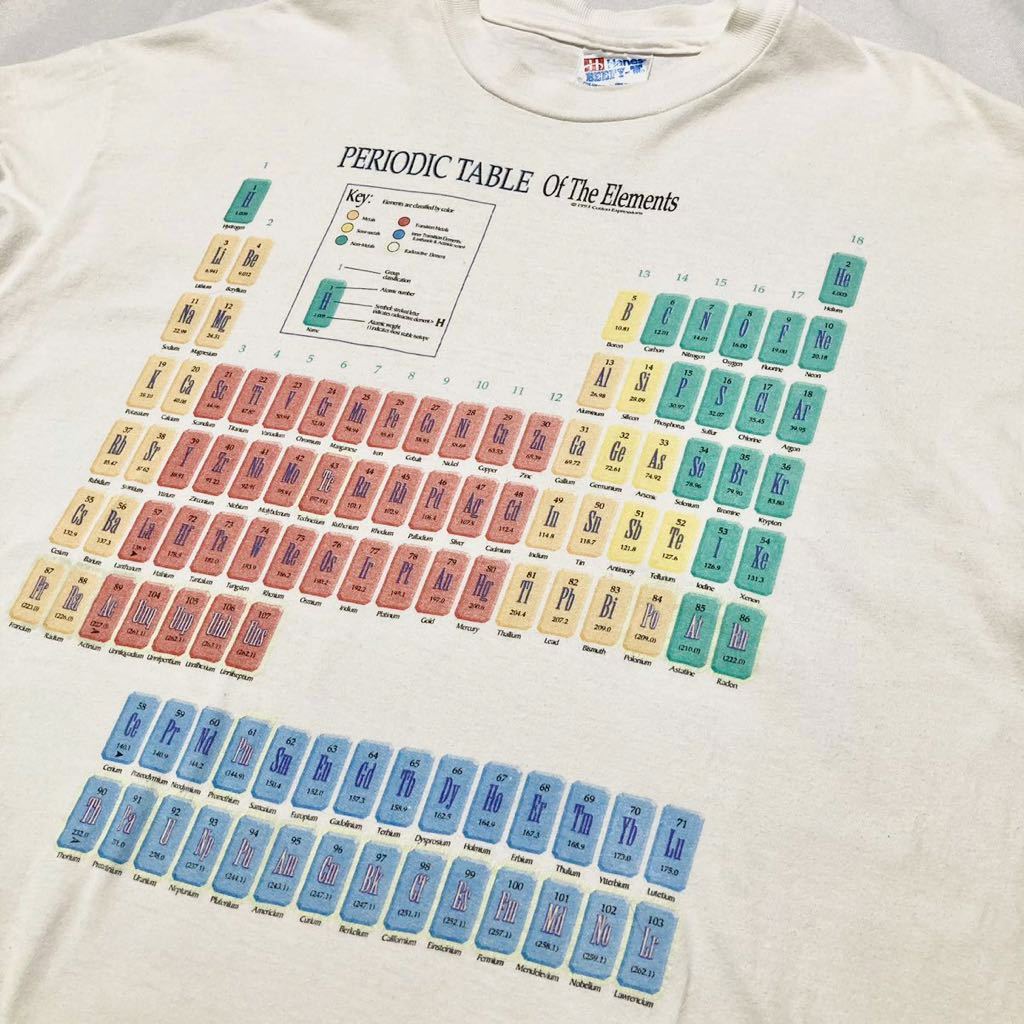 90s USA製 vintage Periodic Table 周期表 元素記号 アート デザイン Tシャツ 白 ホワイト アメリカ製 ビンテージ ヴィンテージ XL Hanes