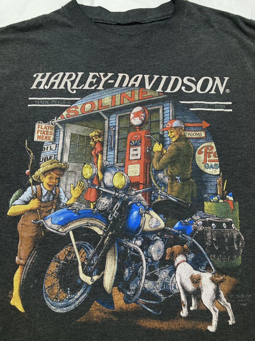 中華のおせち贈り物 希少 90s USA製 vintage 3D EMBLEM Harley Davidson ハーレーダビッドソン バイク 犬 Tシャツ 黒 ブラック 90年代 ヴィンテージ ロゴ L位 文字、ロゴ