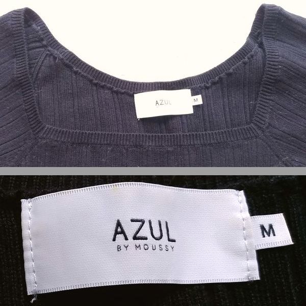 AZUL BY MOUSSY 半袖ニット トップス 黒 Ｍサイズ スクエアネック パフスリーブ 155/85 薄手セーター アクリル アズールバイマウジー used_画像4