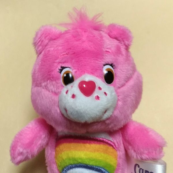 新品 ケアベア ソフトＭＣ チアベア キーリング付きマスコット ぬいぐるみ ピンク色 レインボー 虹 Care Bears ハートマーク 熊 くま クマ_画像3