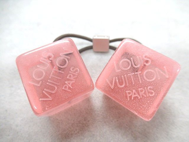 *LOUIS VUITTON Louis Vuitton Cube hair Cube Logo clear pink Brown × silver group hair elastic accessory *