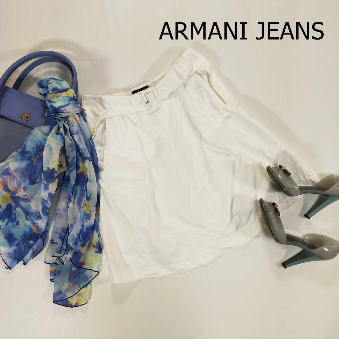 ARMANI JEANS 白 シンプル かわいい アルマーニジーンズ 台形スカート サイズEU36 M ホワイト ひざ丈 ミニ丈_画像1