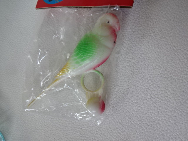 H / bird accessory parakeet toy /.... possible . stick / pastel color. feed inserting / total 4 point set / yellow. tail / retro unused goods 