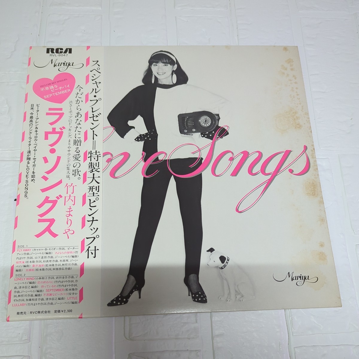  Takeuchi Mariya LOVE SONGS record with belt lyric card attaching jacket . color fading dirt equipped.