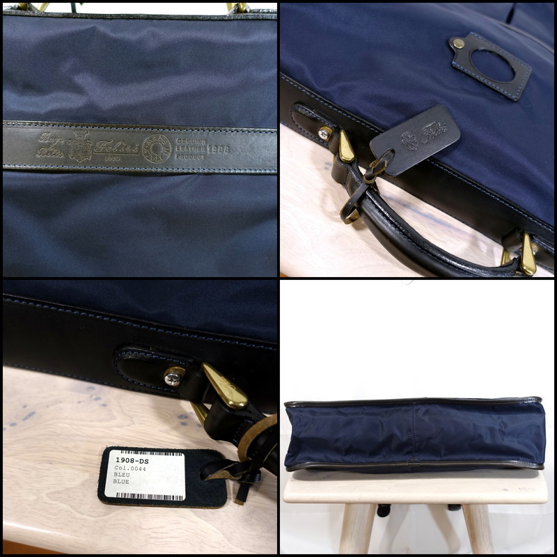 【極美品】フェリージ 蓋被せブリーフケース 1908 felisi ネイビー黒