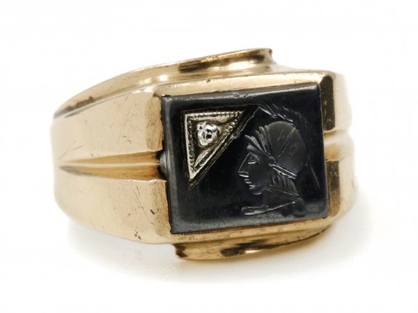50s ビンテージ CLARK RING 10K ゴールド ローマ騎士 ソルジャー ヘマタイト ダイヤモンド インタリオ リング カメオ 10金無垢 米国製 指輪