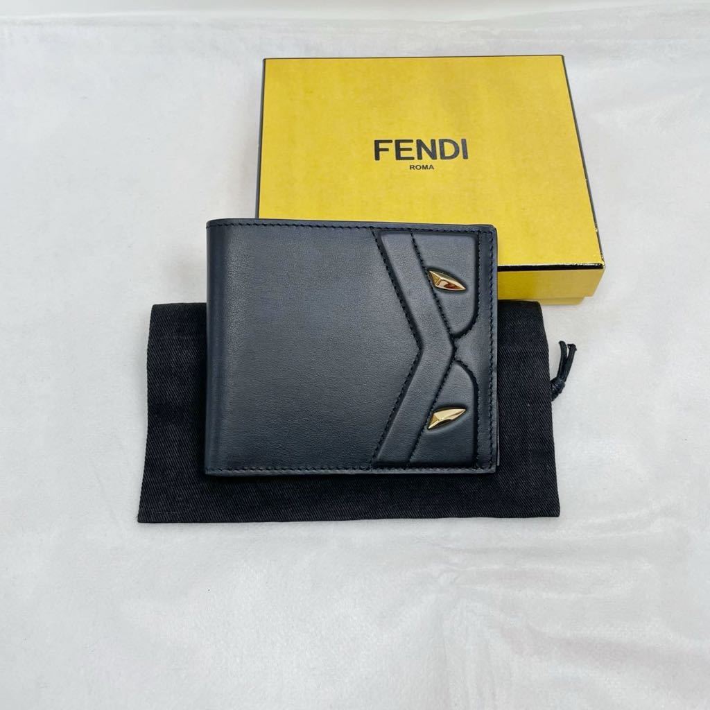 FENDI フェンディ 二つ折り財布 モンスター バグズ ブラック メンズ