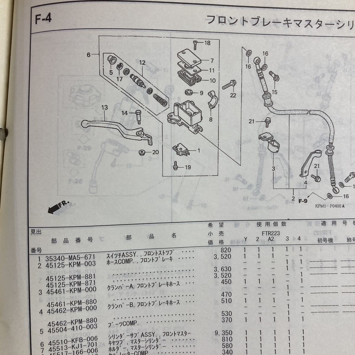 ホンダ　FTR223 マスターシリンダー 新品　45510-KFB-006 SL230 XR230_画像10