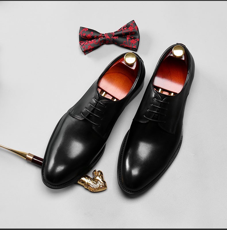 定番 大好評 新品 おしゃれ本革紳士靴メンズ ビジネスシューズ 万能のプレーントゥ ブラック DJ25.5cm