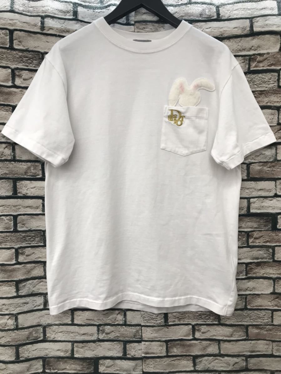 ★DIOR ディオール★313J651A0554 ERL バニーワッペンロゴ刺繍胸ポケットTシャツ_画像1