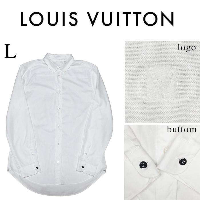人気特価激安 Louis vuitton 白 メンズ ロゴ 鋲 シルバーボタン 刺繍シャツ Lサイズ