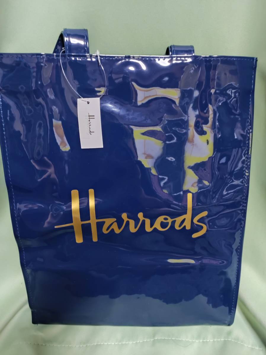 人気沸騰】 トートバッグ PVC Harrods ハロッズ 紺 裏地付 Bag Shopper