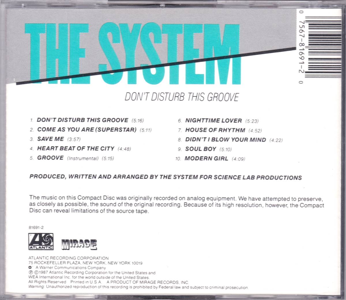 ☆THE SYSTEM(システム)/Don’t Disturb This Groove◆87年発表の大ヒットしたタイトル曲のアーバンな大名曲が秀逸な超大名盤◇レア★の画像2