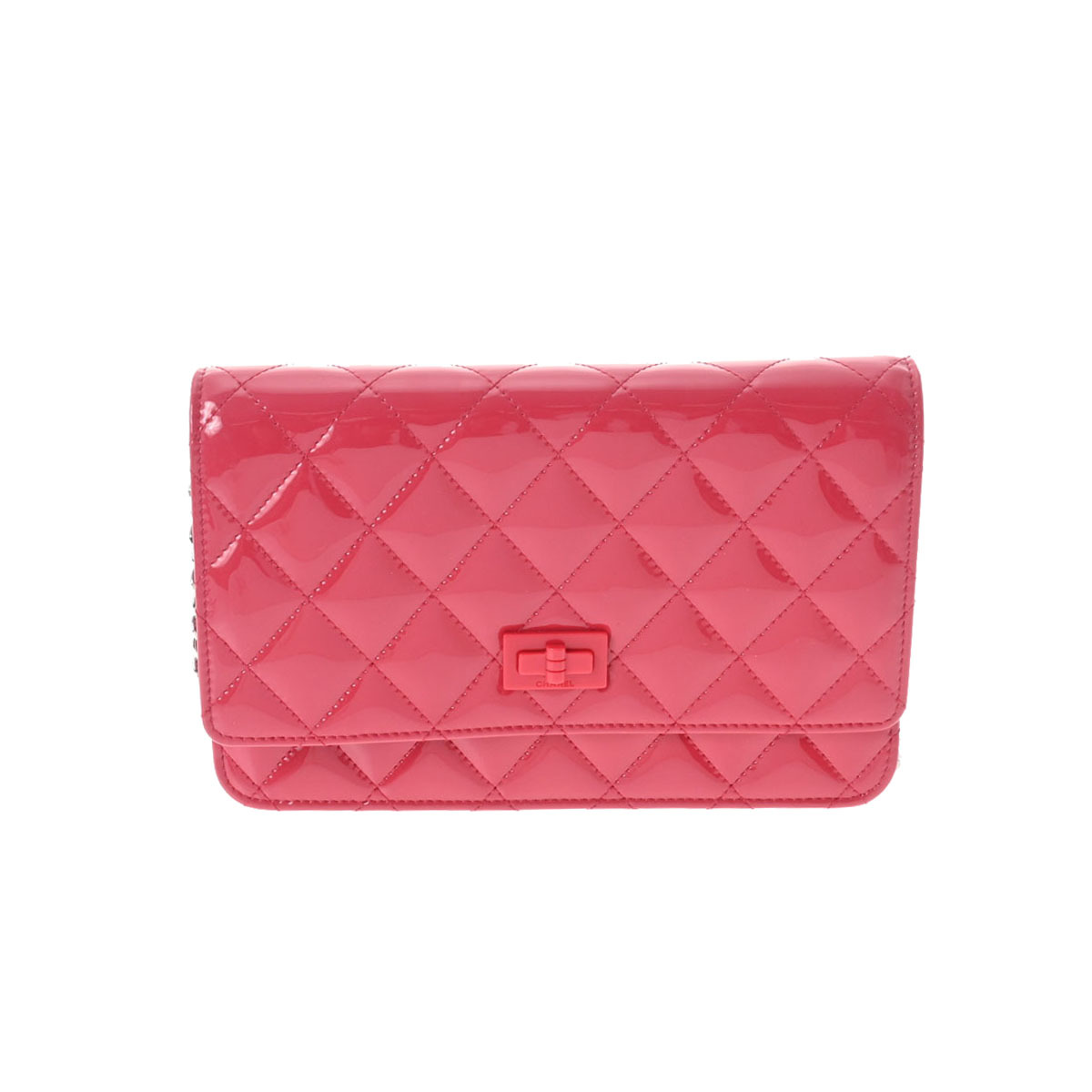 CHANEL シャネル マトラッセ チェーンウォレット 2.55 ピンク シルバー金具 レディース エナメル チェーンウォレット 新同 中古 銀蔵