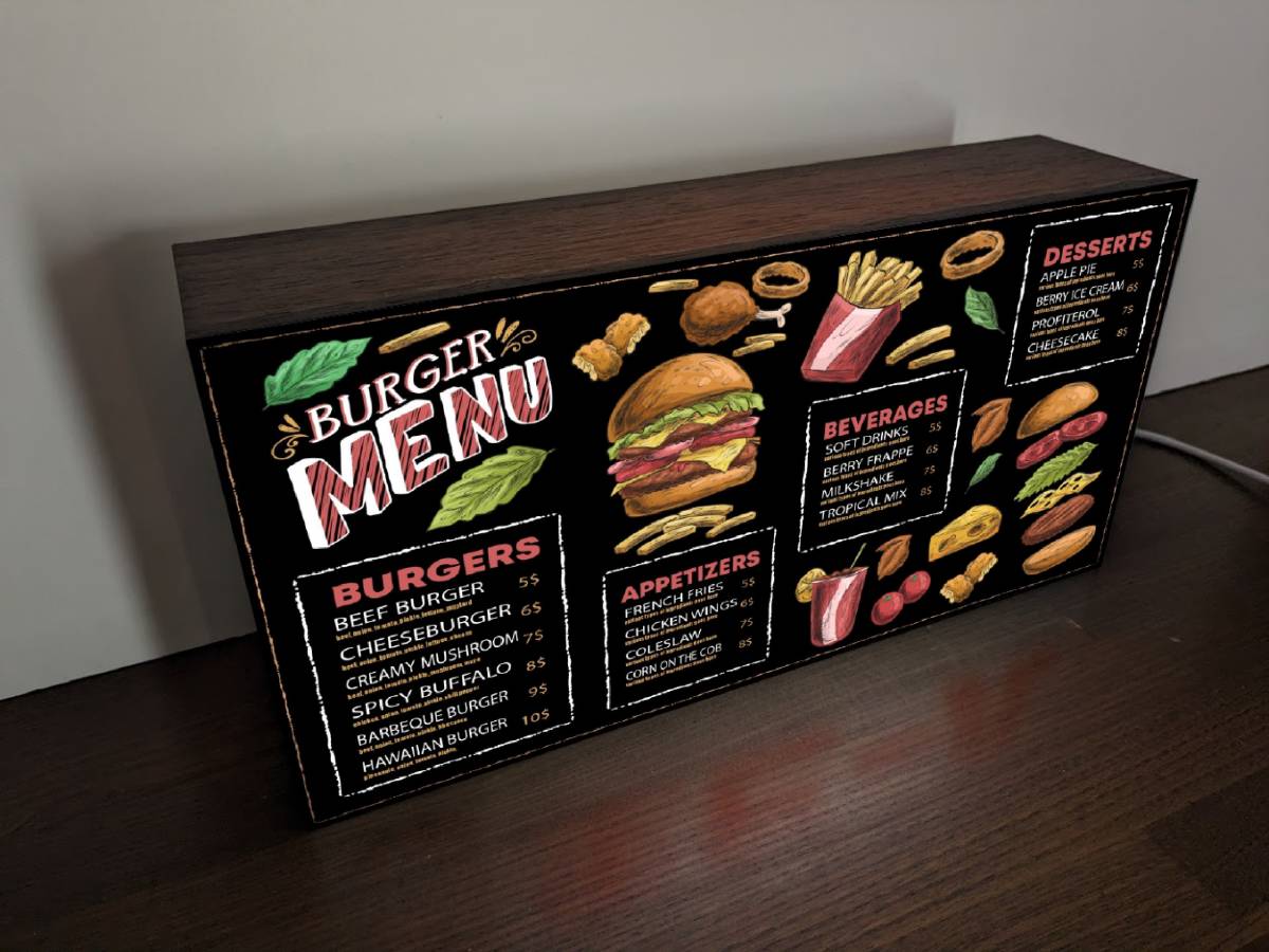 [L size ] handle burger fast-food menu Cafe . tea Dyna - kitchen car signboard ornament miscellaneous goods light BOX illumination signboard lightning signboard 