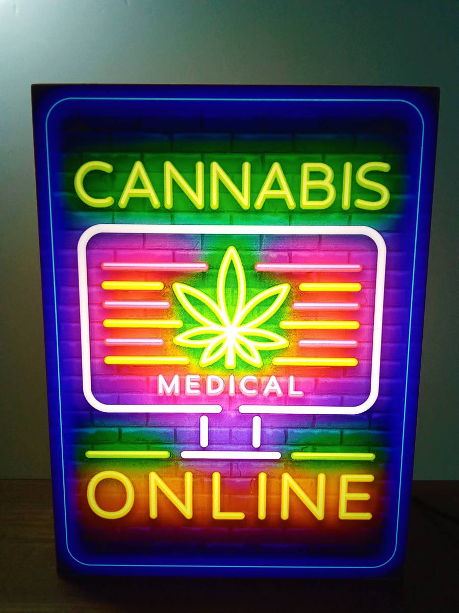 アメリカン ジャマイカ レゲエ ラップ 大麻 マリファナ ラスタカラー CANNABIS ONLINE サイン ライト 置物 雑貨 電飾看板 LED2way電光看板の画像1