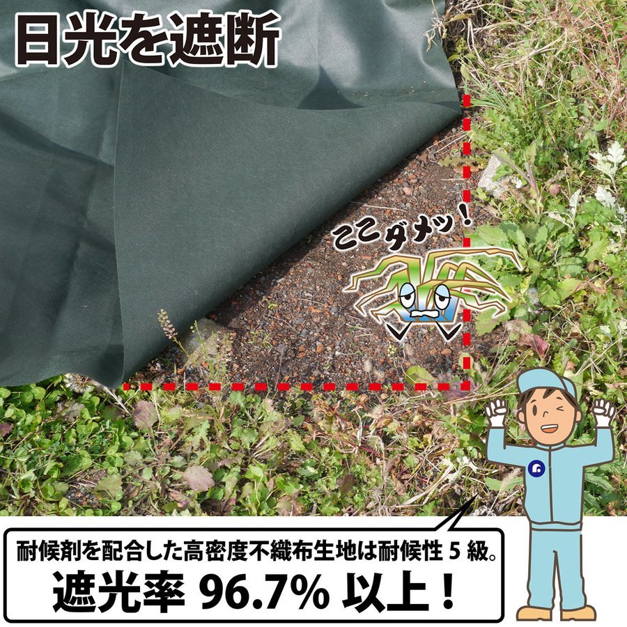 防草シート 300g/m2の高耐久性 10年耐久　長期間敷き直し不要 1×10m　濃芝緑色 厚手 高透水 防草シート 庭園 家庭菜園 駐車場_画像4