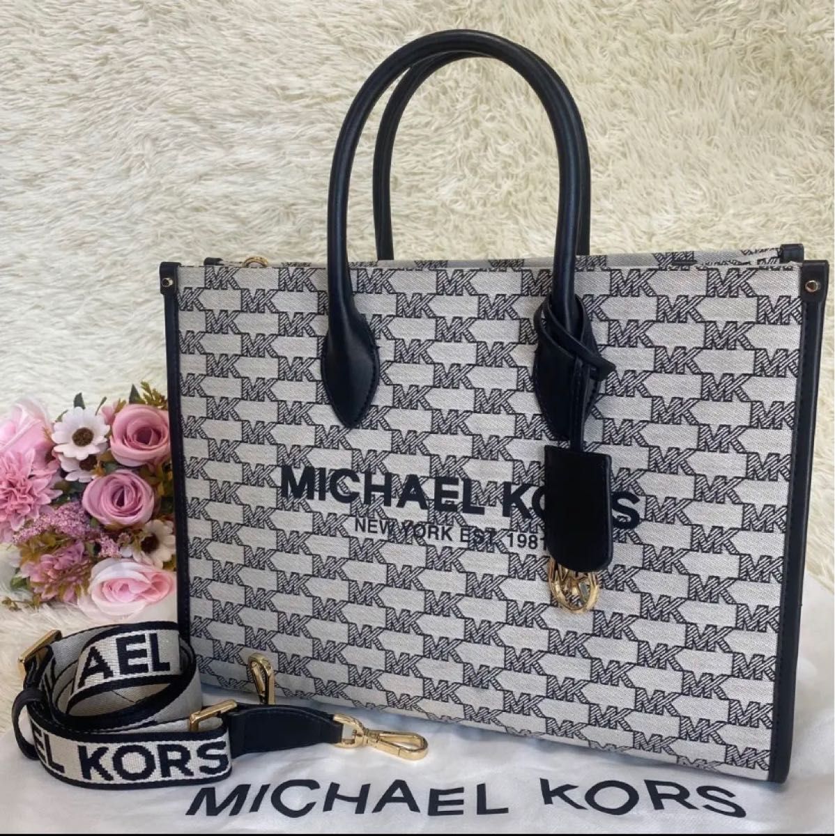 美品 マイケルコース トートバッグ 2way ショルダーバッグ シグネチャー MICHAEL KORS キャンバス レザー 希少