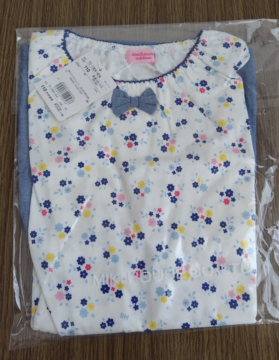 新品 ミキハウス ホットビスケッツ mikihouse 切り替え 小花柄 半袖