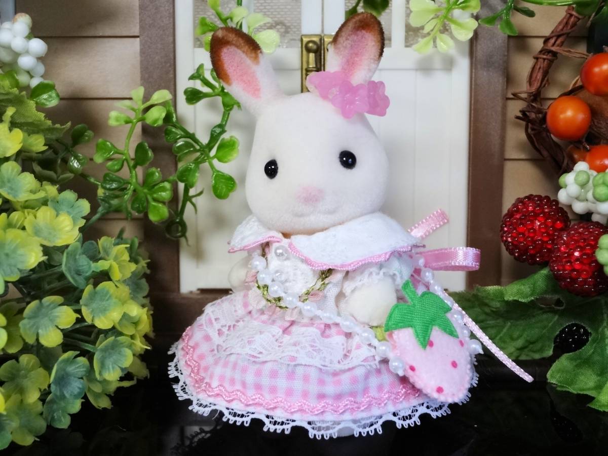 Sylvania手工製作♪暑假兒童郊遊集♪小花和粉紅色方格布式 原文:シルバニア手作り♪夏休みお子様お出かけセット♪プチフラワー＆ピンクギンガム