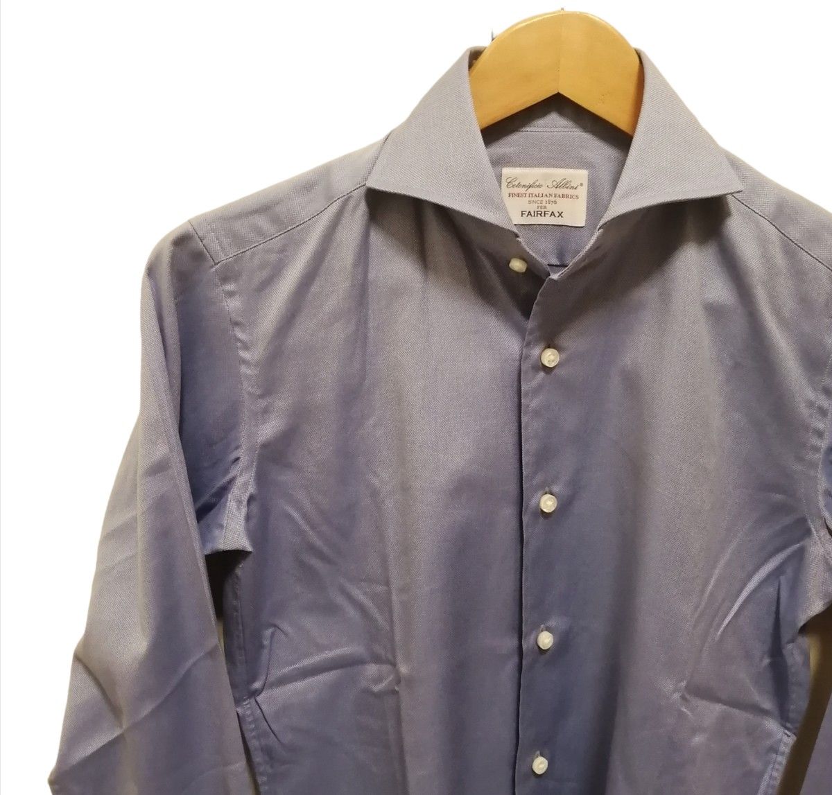 【極美品】アルビニ × フェアファクス ドレスシャツ 14.5-37 長袖シャツ　肉厚天然貝白蝶貝ボタン