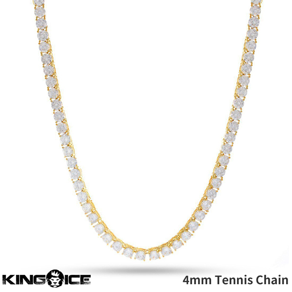 【チェーン幅 4mm、長さ 18インチ】King Ice キングアイス テニスチェーン ネックレス ゴールド 14K Gold Single Row Tennis Chain メンズ_画像1