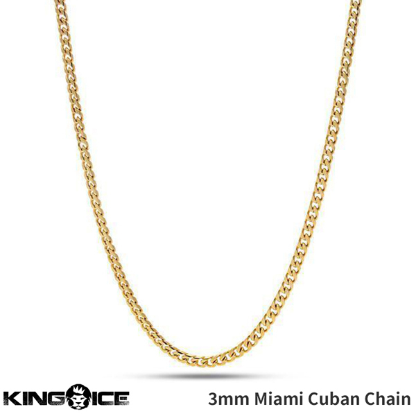 正規品 26インチ】King 長さ 3mm 【チェーン幅 Ice Chain Curb Cuban Miami ゴールド ネックレス マイアミキューバンチェーン キングアイス ゴールド