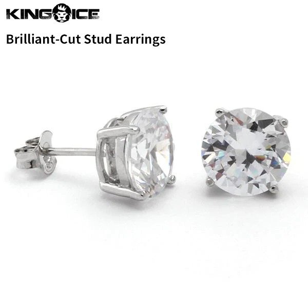 【トップの幅 8mm】King Ice キングアイス ブリリアントカット スタッド ピアス ホワイトゴールド Brilliant-Cut Stud Earrings イヤリング_画像1