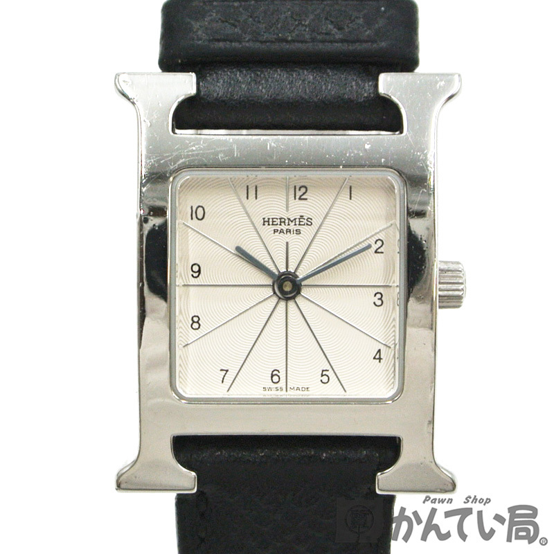 17404 HERMES【エルメス】HH1.210 Hウォッチ □C刻 1999年製造 クオーツ 腕時計 レザーベルト ブラック レディース ウォッチ【中古】_画像1