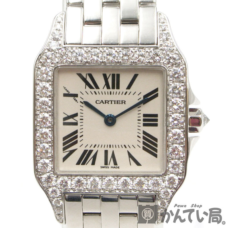 13756 Cartier【カルティエ】サントスドゥモワゼル LM CRWF9004Y8 純正ダイヤベゼル K18WG レディース クオーツ 2針 腕時計 ウォッチ_画像1