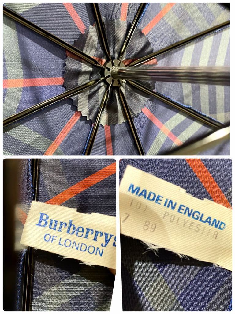 レア　未使用　Burberry's　バーバリー　英国製　高級　アンブレラ　長傘　ノバチェック　ネイビー_画像4