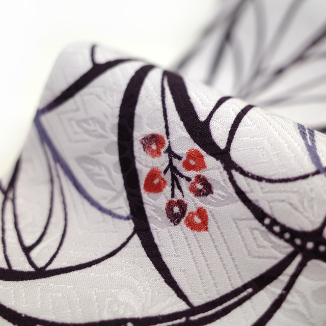 着物衿 コート 袷 正絹 淡白藤色 草花模様 地紋 本紋 カジュアル リサイクル 中古 仕立て上がり 身丈112 裄68.5 Ｌサイズ みやがわ sb12669_画像9