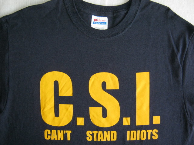 ★古着 海外ドラマ C.S.I. CAN'T STAND IDIOTS CSI:科学捜査班 半袖 Tシャツ M（38-40）ネイビー 色落ちした紺 ロゴ コットン100% メンズ★_画像3