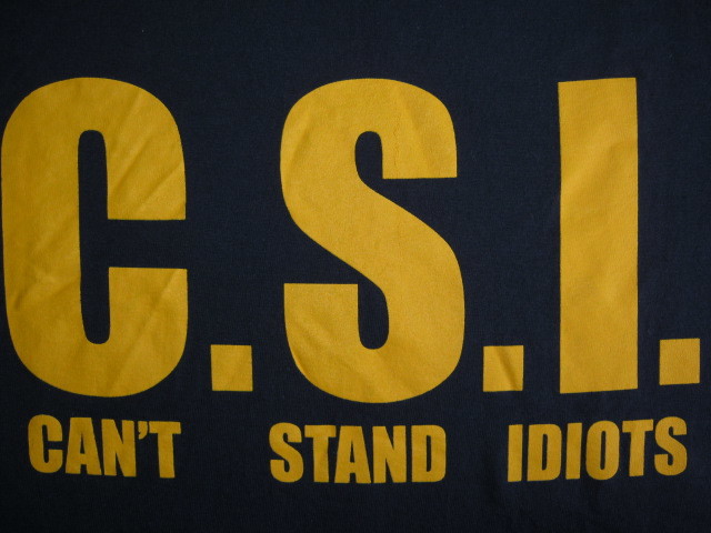 ★古着 海外ドラマ C.S.I. CAN'T STAND IDIOTS CSI:科学捜査班 半袖 Tシャツ M（38-40）ネイビー 色落ちした紺 ロゴ コットン100% メンズ★_画像4