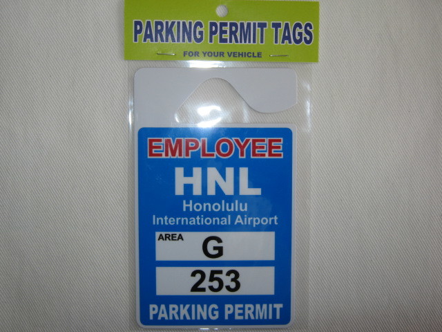 * new goods PARKING PERMIT TAGS parking pa-mito tag EMPLOYEE HNL Hawaii Honolulu airport G. industry member parking licence replica room mirror *