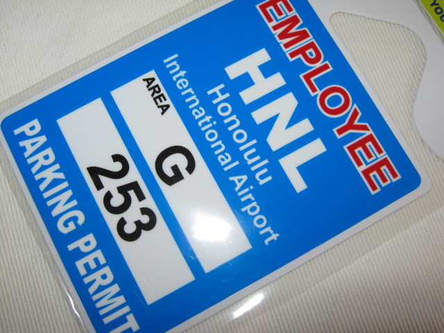 * new goods PARKING PERMIT TAGS parking pa-mito tag EMPLOYEE HNL Hawaii Honolulu airport G. industry member parking licence replica room mirror *