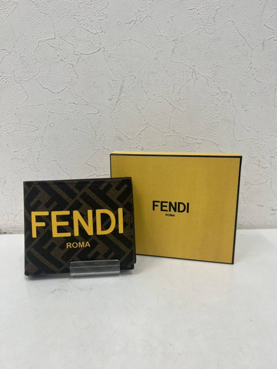 割引 ⑦FENDIフェンディ 2つ折り財布 レザーBRWブラウン総柄メンズ