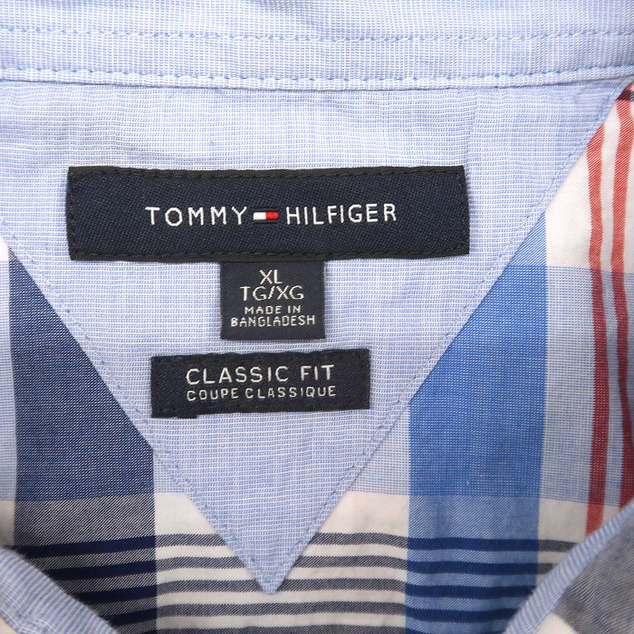 古着 TOMMY トミーヒルフィガー ボタンダウンシャツ 半袖 チェック柄 マルチカラー サイズ表記：XL　gd79138_画像5