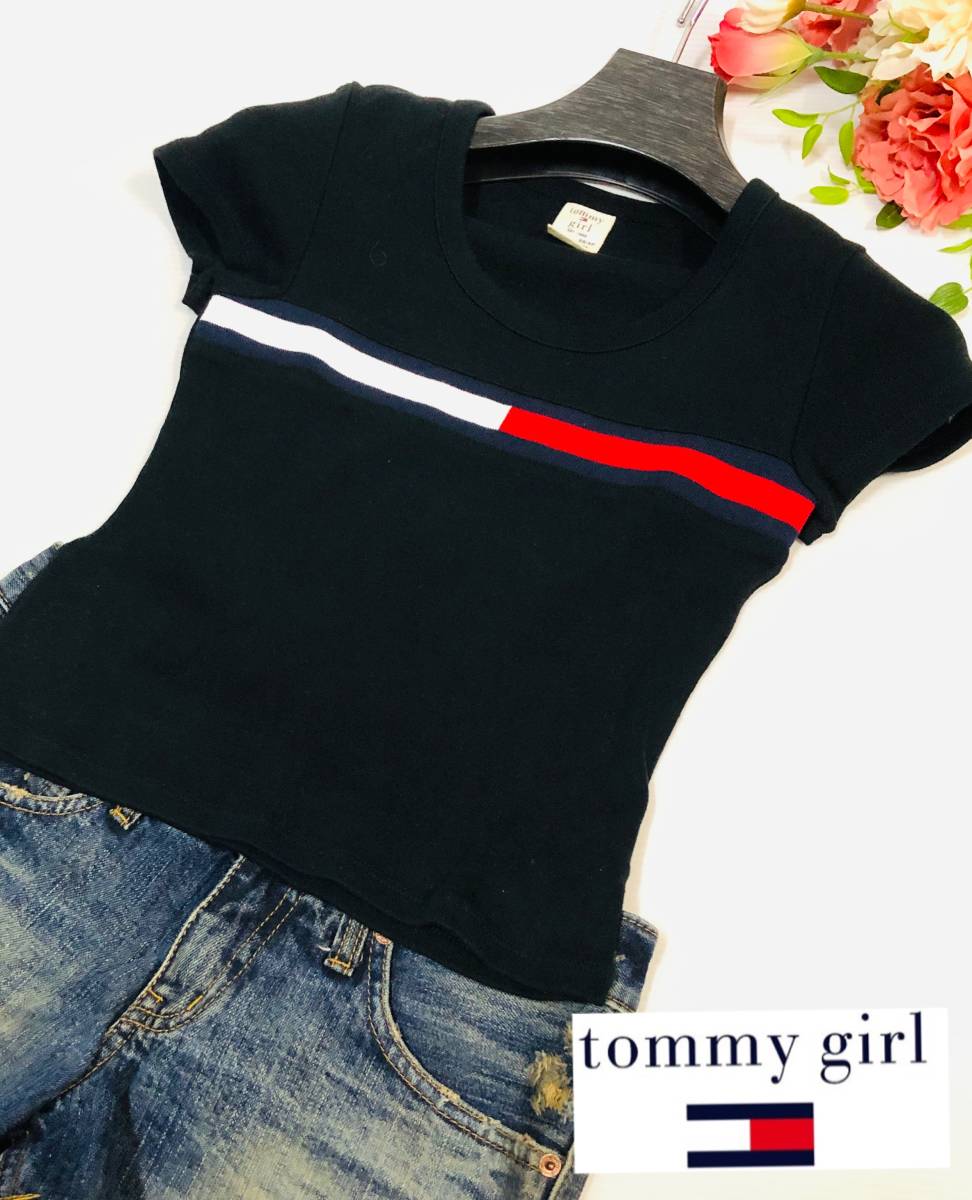 tommy girl　トミーガール　フラッグタグ　カットソー　半そで　ブラック　サイズXS/XP_画像1