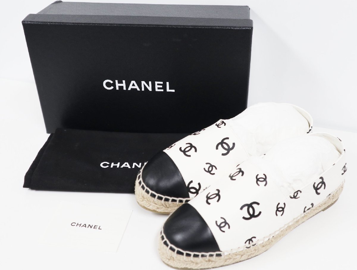 シャネル CHANEL エスパドリーユ G38628 ココマーク フラットシューズ 37 24ｃｍ レザー ホワイト レディース 靴 【中古】 アパレル