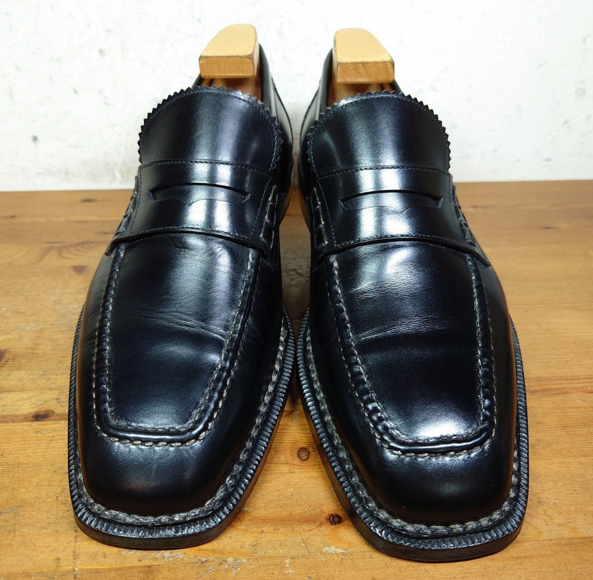 [ прекрасный товар ]ITALY производства Santoni YAMANE DELUXEnorube производства закон монета Loafer UK71/2 26cm соответствующий черный evisu гора корень обувь магазин / Lattanzi Blanc ключ ni