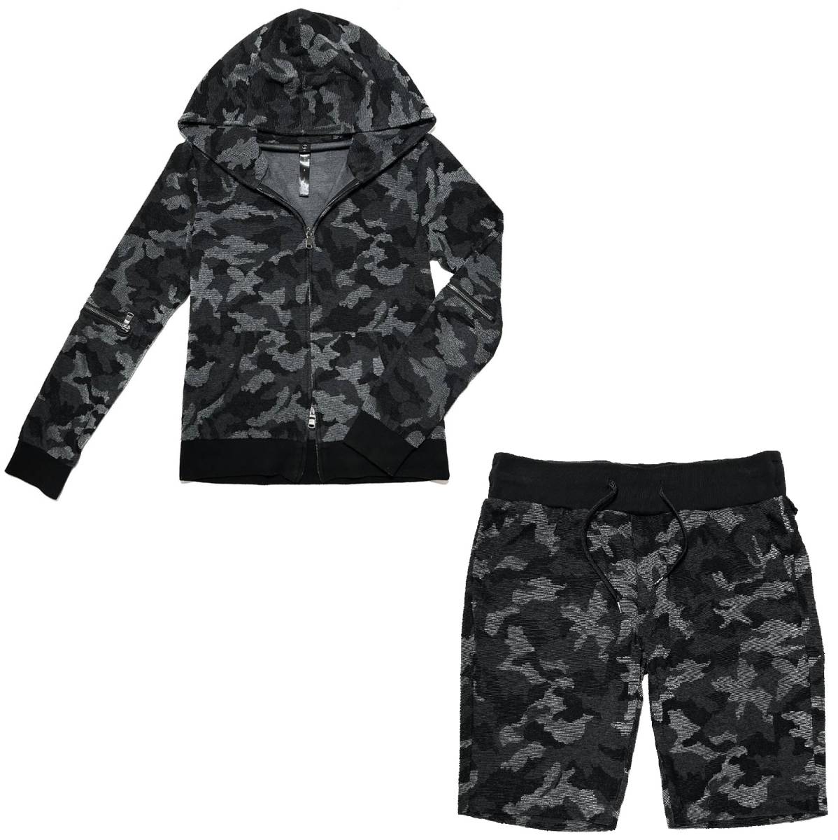 定価5.7万 wjk stretch pile camouflage parka＆shorts M ストレッチパイルカモフラージュパーカー＆パンツセット akm ジュンハシモト 1piu_画像1