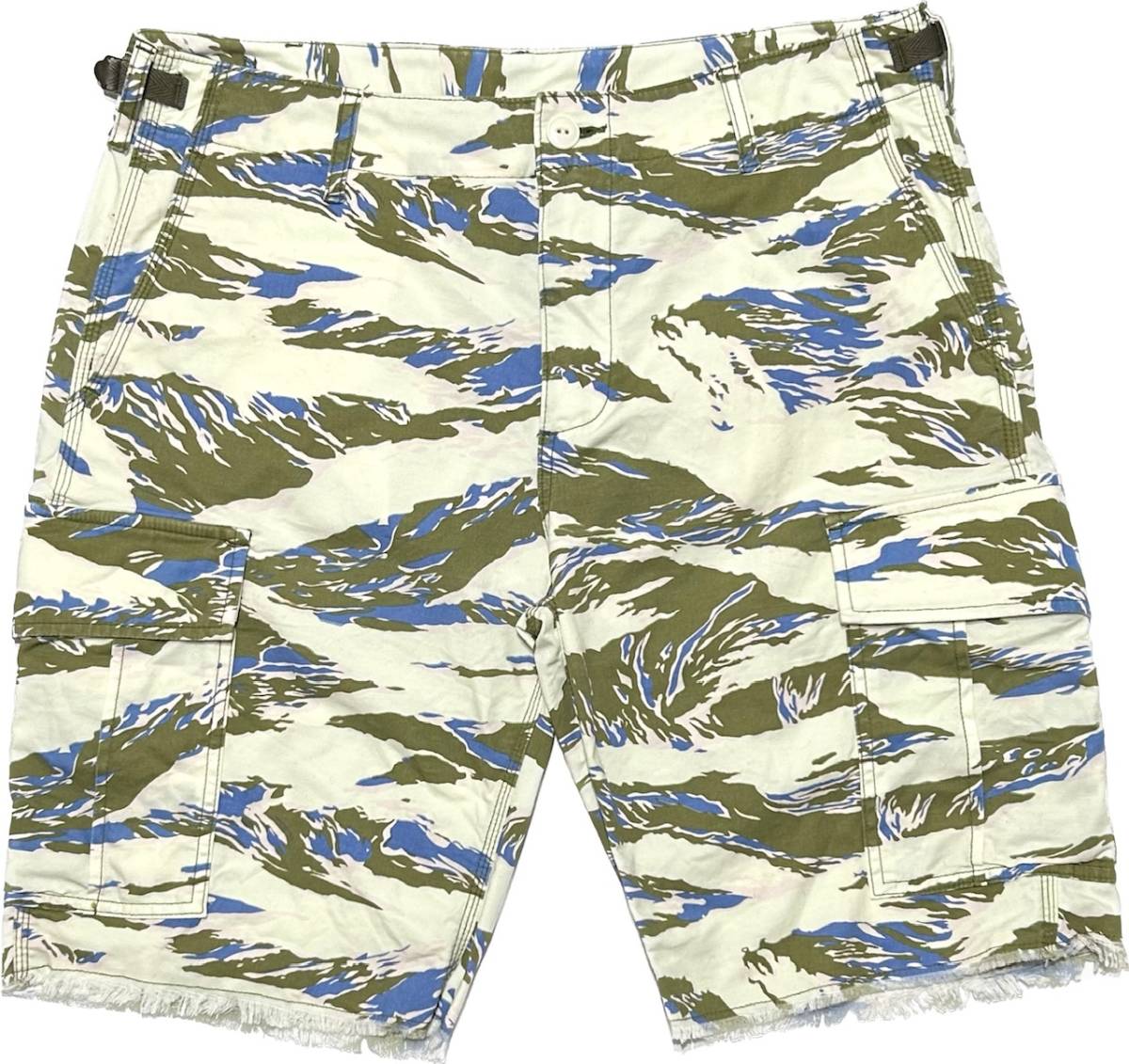 定価4.1万 AKM STRETCH GROSGRAIN TIGER CAMO JUNGLE FATIGUE WIDE SHORTS Ｌサイズ ストレッチカモフラショートパンツ wjk ジュンハシモト