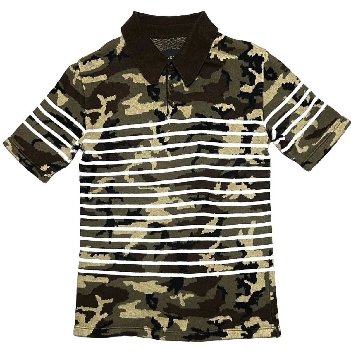 定価2.8万 AKM pima cotton camo border knit polo shirts XLサイズ ピマコットンカモボーダーニットポロシャツ ジュンハシモト　wjk 1piu_画像1