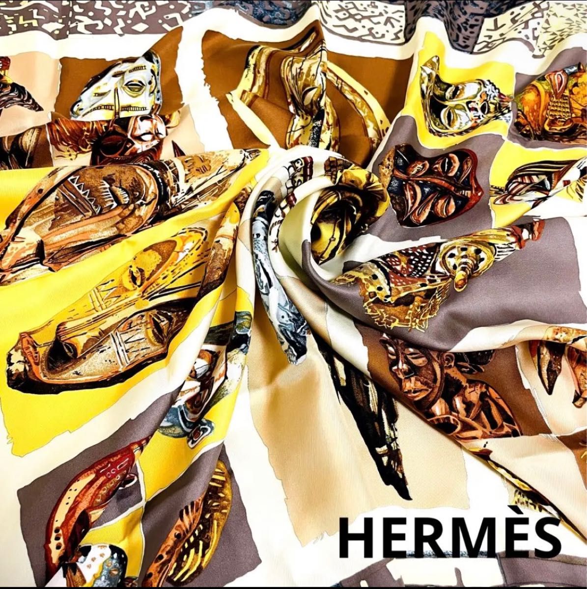 一点物 レア 大判 正規品 HERMES エルメス スカーフ シルク カレ90 Persona ペルソナ 仮面 1997 人気